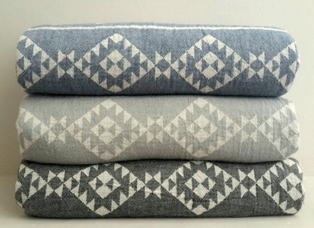 stonewashed Cotton Blanket Throw - Geometric Woven Picnic - image 1