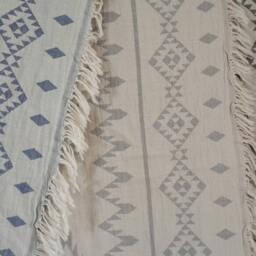 stonewashed Cotton Blanket Throw - Geometric Woven Picnic - thumbnail 2