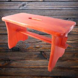 Orange Small Wooden Stool - Kids Shoe Changing Seat Foot Step Rest Chair Rustic Plant Side Table Solid Thick Pine Other Colours Available - thumbnail 2