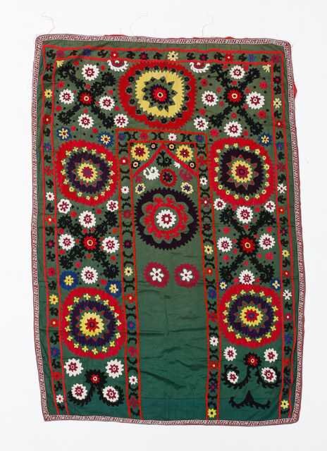 100% Silk Uzbek Suzani 41x59 In, Embroidery Wall Hanging in Forest Green. Floral Tablecloth. Bedspread. Vintage Tapestry - image 1