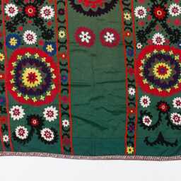 100% Silk Uzbek Suzani 41x59 In, Embroidery Wall Hanging in Forest Green. Floral Tablecloth. Bedspread. Vintage Tapestry - thumbnail 3