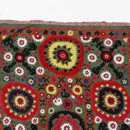 100% Silk Uzbek Suzani 41x59 In, Embroidery Wall Hanging in Forest Green. Floral Tablecloth. Bedspread. Vintage Tapestry - thumbnail 2