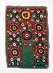 100% Silk Uzbek Suzani 41x59 In, Embroidery Wall Hanging in Forest Green. Floral Tablecloth. Bedspread. Vintage Tapestry - thumbnail 1