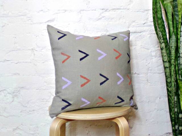 Gray Linen Pillow Cover With Geometric Arrow Print/Lavender Indigo Terra Cotta Decorative Throw Accent Cushion Mudcloth Inspired - image 1