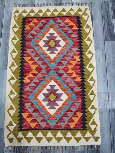 Kilim Rug Multicolour, Handmade Artisan Afghan Turkish Scandinavian Navajo Bohemian Flatweave Wool Multicolour 126x78 cm - image 1