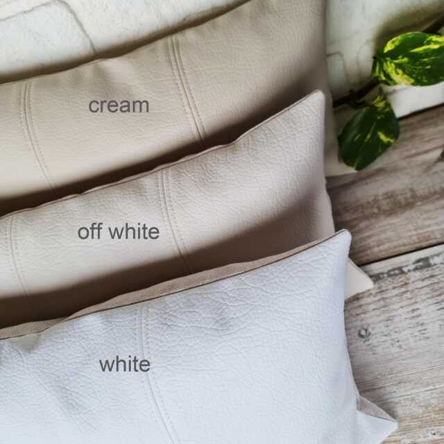 White Faux Leather Lumbar Pillow Cover Modern Home Decor - image 1