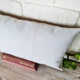 White Faux Leather Lumbar Pillow Cover Modern Home Decor - thumbnail 3