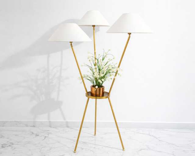 Golden Floor Lamp With Three Shades Living Room Lighting - image 1