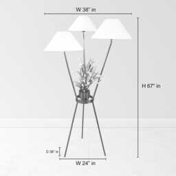 Floor Lamp in Antique Brass Color Modern Tripod With White Fabric Shades & Flower Stand For Living Room Bedroom Decor - thumbnail 4