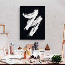Black & White Abstract Strokes Art - Framed Canvas, Rolled Print - thumbnail 2