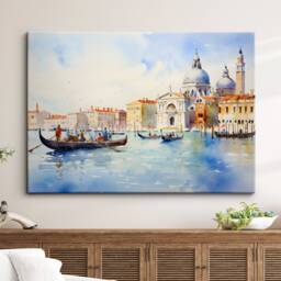 Venice Italy Gondola Boat River Landmark Oil Painting Watercolor Wall Art Framed Calming Canvas Poster Print Home/Office Room Decor Gifts - thumbnail 1