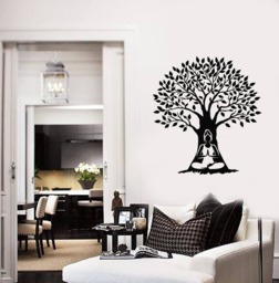 Meditation Woman Vinyl Wall Decal Tree Meditating Art Yoga Studio Wellness Space Relaxation Area Stickers Mural - #2628Di - thumbnail 1