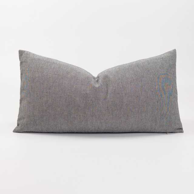 striped Lumbar Pillow Cover, Gray Linen Cotton, Kapok Insert Option - image 1