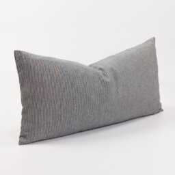 striped Lumbar Pillow Cover, Gray Linen Cotton, Kapok Insert Option - thumbnail 3