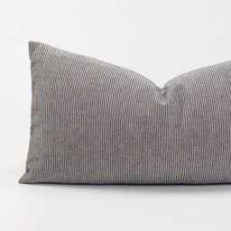 striped Lumbar Pillow Cover, Gray Linen Cotton, Kapok Insert Option - thumbnail 2