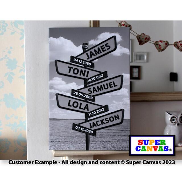 Family Street Sign Post Personalised With Names Wall Art Framed Canvas Print Husband Wife Mum Dad Friend Grandparent Birthday Gift - image 1