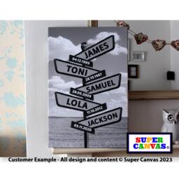 Family Street Sign Post Personalised With Names Wall Art Framed Canvas Print Husband Wife Mum Dad Friend Grandparent Birthday Gift - thumbnail 1