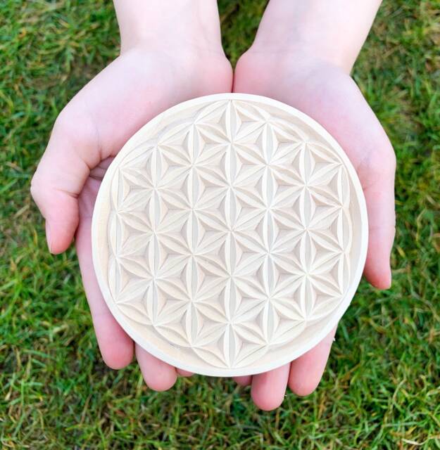 Hand-Carved Flower Of Life Made Wood - Untreated, Wooden Life, Art, Carving, Esotericism, Yoga, Carving - image 1