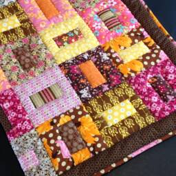 Baby Orange Crib Quilt, Toddler Blanket, Brown Polka Dot Flowers, Colorful Baby Patchwork Quilt - thumbnail 2