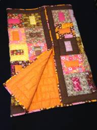 Baby Orange Crib Quilt, Toddler Blanket, Brown Polka Dot Flowers, Colorful Baby Patchwork Quilt - thumbnail 1