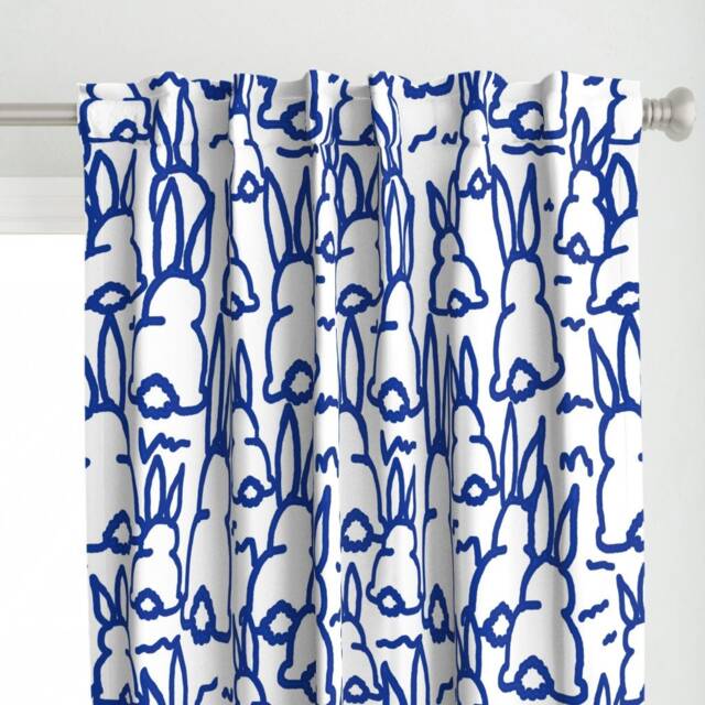 Rabbit Curtain Panel - Spring Woodland Animal Easter Bunny Blue & White Custom Bottoms By Eti_Enne - image 1