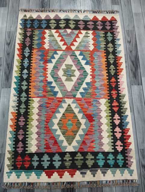 Multicolour Rug, Handmade Artisan Afghan Turkish Scandinavian Navajo Bohemian Flatweave Wool Kilim 147x97 cm - image 1