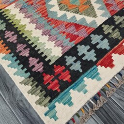 Multicolour Rug, Handmade Artisan Afghan Turkish Scandinavian Navajo Bohemian Flatweave Wool Kilim 147x97 cm - thumbnail 2