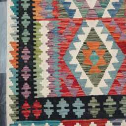 Multicolour Rug, Handmade Artisan Afghan Turkish Scandinavian Navajo Bohemian Flatweave Wool Kilim 147x97 cm - thumbnail 4