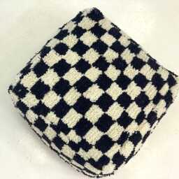 Blue Checkered Moroccan Wool Pouf Bohemian Floor Cushion - Unstuffed - thumbnail 4