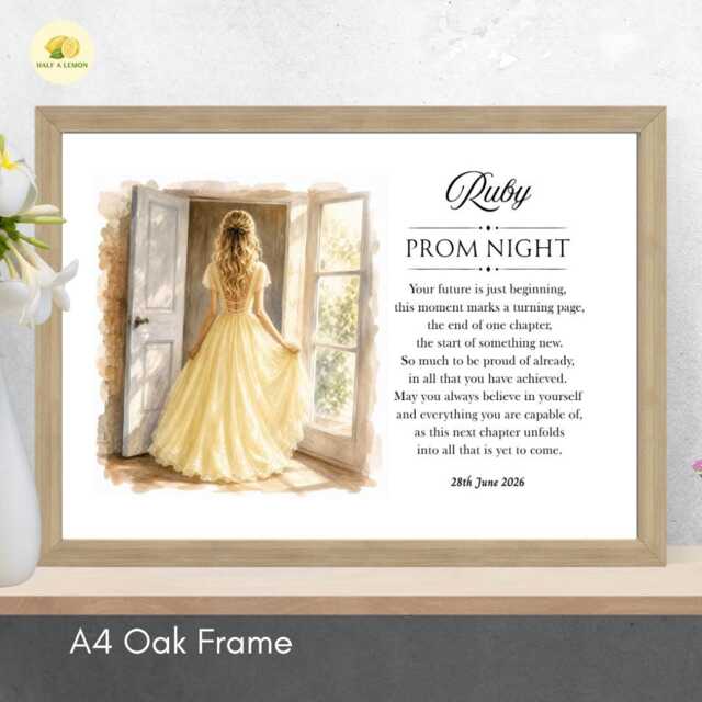 Personalised Prom Gift For Her Yellow Dress Framed Print - 3 Hair Colours - A4/A3 - image 1