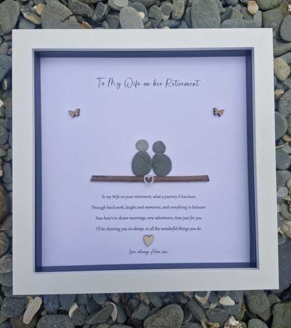 Retirement Gift For My Wife/Partner, Good Luck Present, Pebble Art Picture Framed Poem, Wall Art, Home Decor Gift. Personalised Wife - image 1