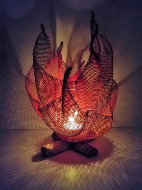 Metal Mesh Bonfire Candle Holder - 3D Flame Light Sculpture - image 1