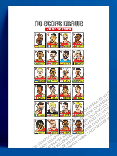 Arsenal Vol 3 - No Score Draw Win The Dog Edition A3 Print Of 24 Hand-Drawn Panini-style Wonky Doodles Arteta's Arsenal's 23/24 Pl Team - image 1