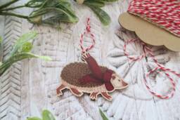 Hedgehog Wooden Decoration/Woodland Animal Christmas Tree Ornament Winter Gift Holiday Stocking Filler - thumbnail 1