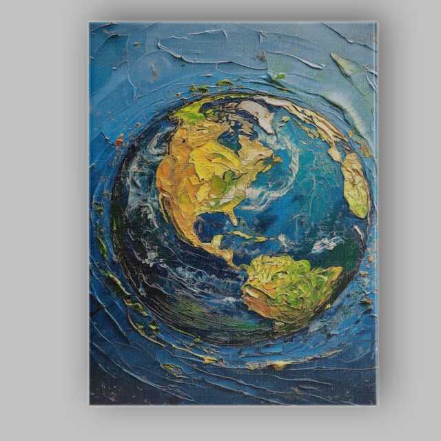 Textured Blue Earth Globe Abstract Planet Painting Canvas Wall Art Print Decor Picture Ready To Hang - image 1