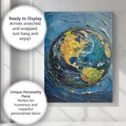 Textured Blue Earth Globe Abstract Planet Painting Canvas Wall Art Print Decor Picture Ready To Hang - thumbnail 3