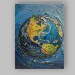 Textured Blue Earth Globe Abstract Planet Painting Canvas Wall Art Print Decor Picture Ready To Hang - thumbnail 1