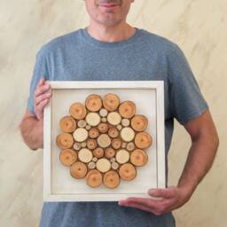 Recycled Wood Pieces, Set Of 2 Wooden Slice Wall Sculpture, Natural Beauty Minimalist Decor - thumbnail 2