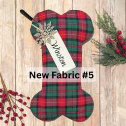 Personalized Red & Green Plaid Dog Bone Stocking Handmade Christmas Pet Stocking - thumbnail 3