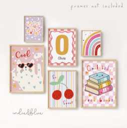Set Of 6 Girls Personalised Positive Affirmation Gallery Wall Prints in Bright Colours, Retro Wildflower Poster Bundle, Girl Nursery Bedroom - thumbnail 1