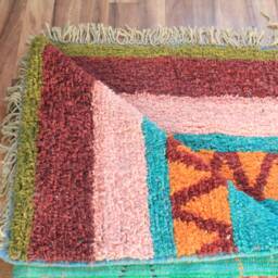 Moroccan Rug Green - Solid Plain Plain Handmade Beni Ourain Green - thumbnail 4