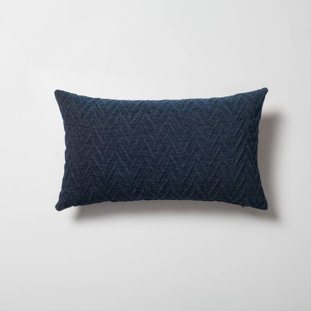 Navy Blue Chevron Lumbar Pillow Cover Modern Woven Throw - image 1