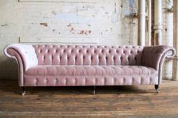 British Handmade 4 Seater Dusty Pink Velvet Chesterfield Sofa - thumbnail 1