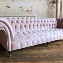 British Handmade 4 Seater Dusty Pink Velvet Chesterfield Sofa - thumbnail 2