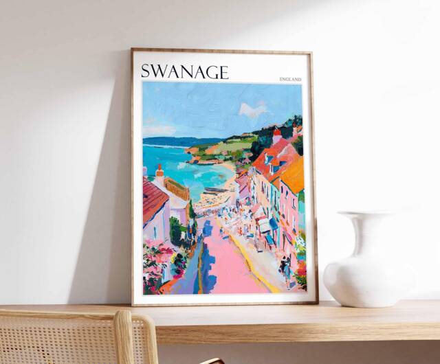Swanage Beach Poster Dorset Coastal Wall Art - image 1