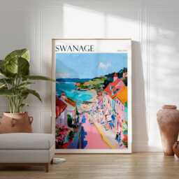 Swanage Beach Poster Dorset Coastal Wall Art - thumbnail 2
