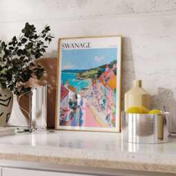 Swanage Beach Poster Dorset Coastal Wall Art - thumbnail 3