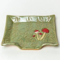 Mushroom Handmade Ceramic Green Soap Dish