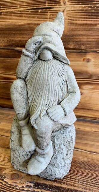 Stone Garden Detailed Thinking Pixie Gnome Fairy Beard Hat Statue Ornament Gift - image 1