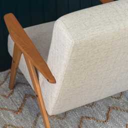 Handmade Mid-Century Modern Armchair Beige Linen, Solid Wood - thumbnail 3